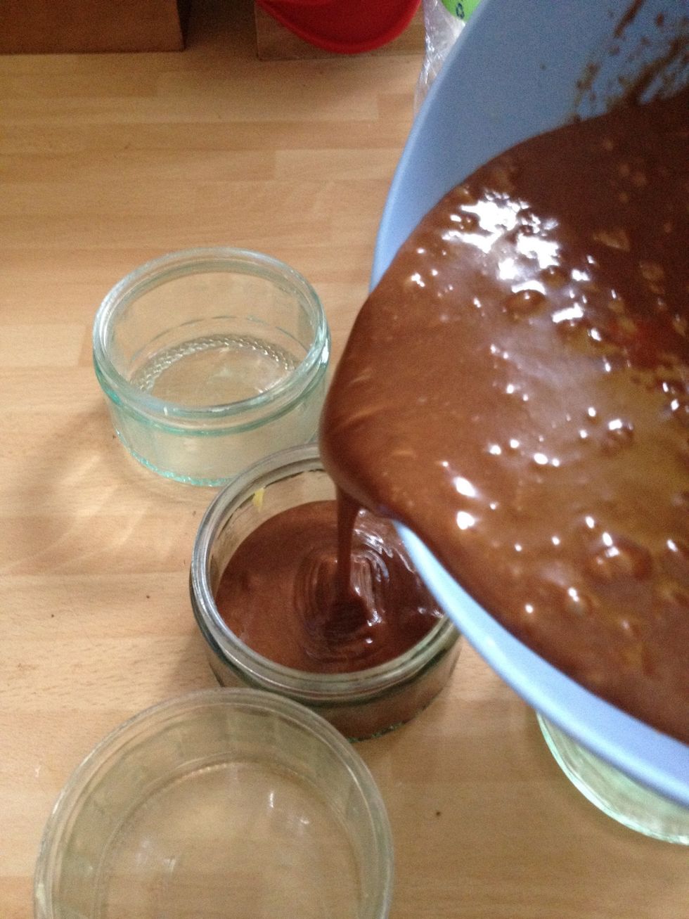 Grease the ramekins and pour the souffle mix near the top.