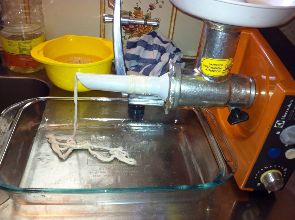 Grease the sausage horn with a little oil before adding the casings. You can also completely skip the stuffing process if you just want to make bulk sausage meat and make patties.