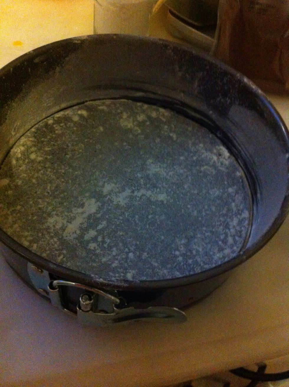 Grease your baking pan and sift some flour to prevent cake sticking to pan...