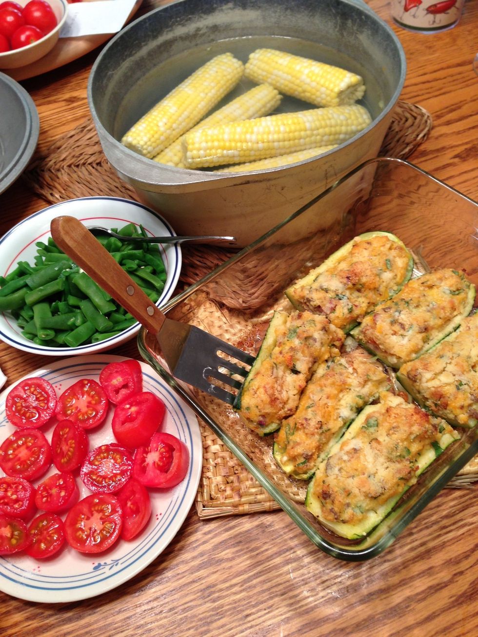 Great summer meal from our garden! See my guide for how to make these Stuffed Zucchini Boats.
