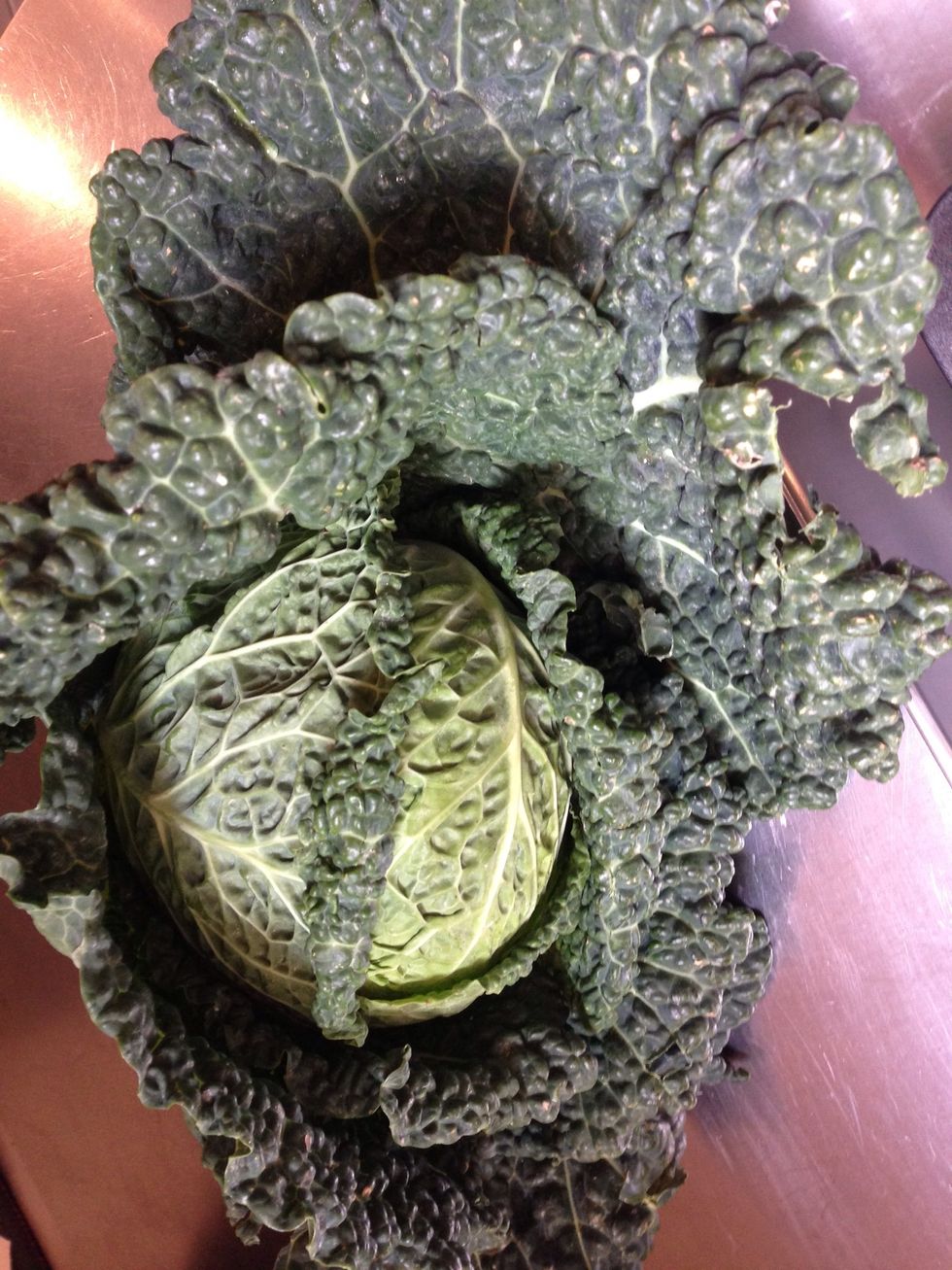 Green cabbage is the French equivalent to kale. Or let us think very close relative. Usually white cabbage is used for this recipe but my version is to use the super ingredient...green cabbage