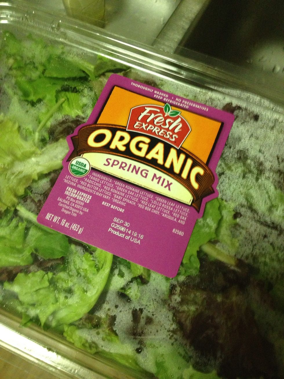 Greens! Sometimes I use spring mix, sometimes baby spinach, sometimes romaine. Sometimes I add bits of carrot and red cabbage for a crunch factor. It all depends on my mood.