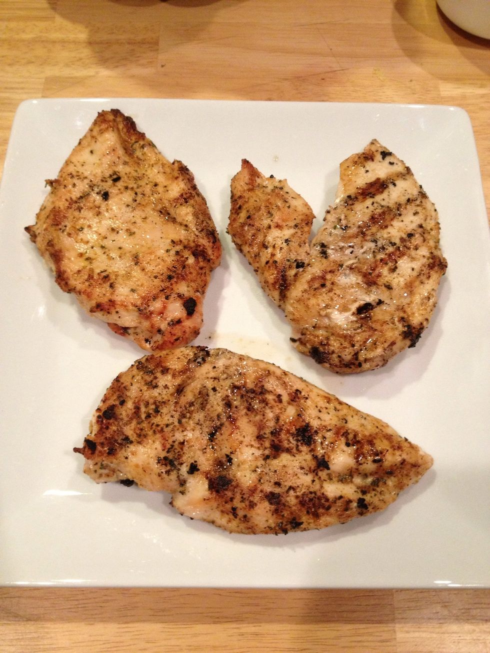 Grill chicken until cooked through. Let rest for 5mins...this is a must to ensure juiciness! Slice into strips.