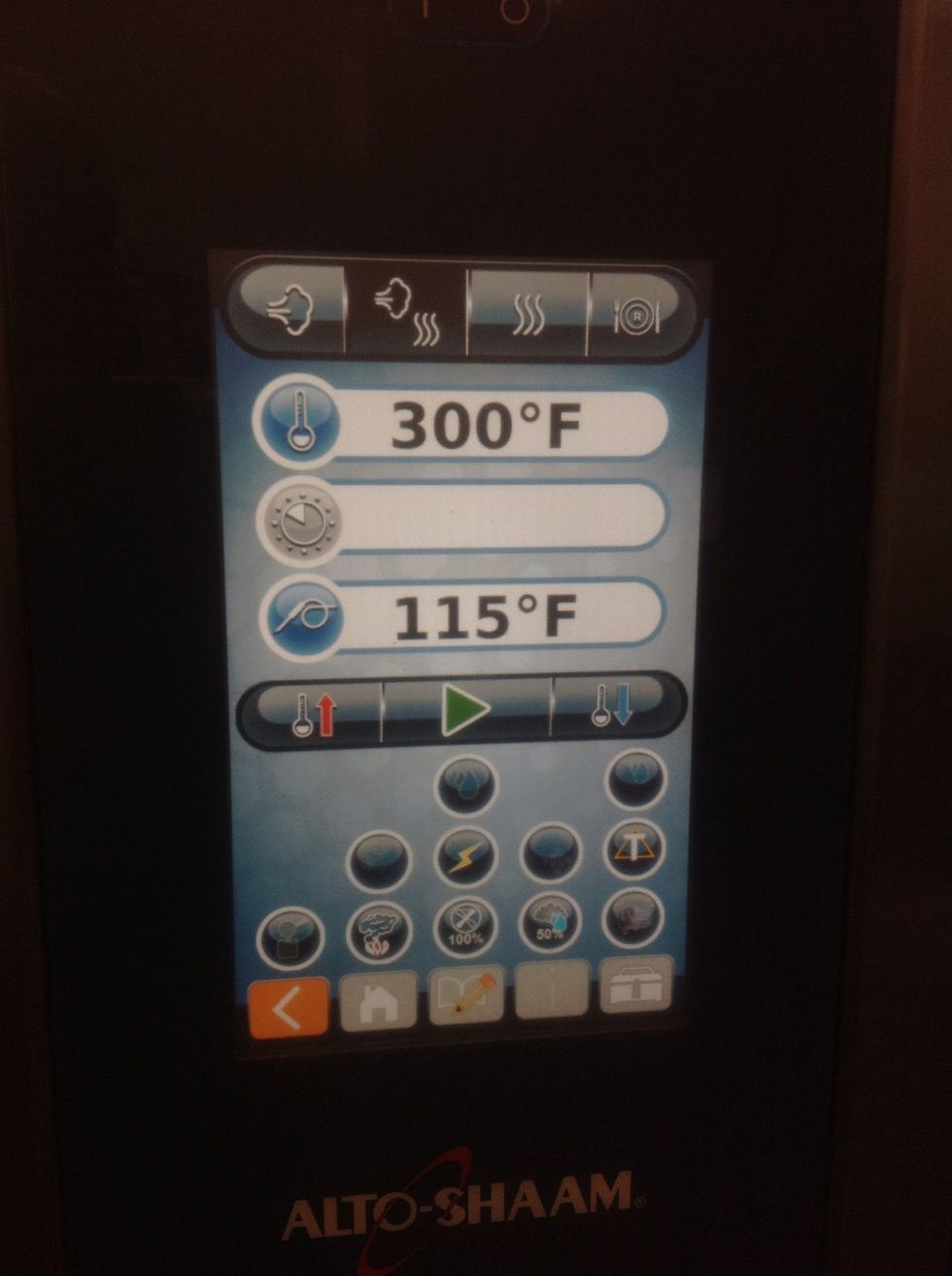 Grill combi mode 550F (288C), 60% fan until the steaks are 112F (44C).