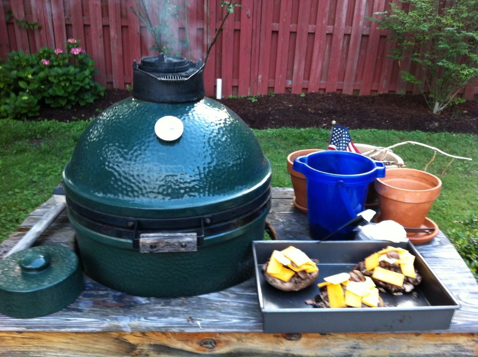 Grill smoking (get grill temperature up to 300 degrees +/-).