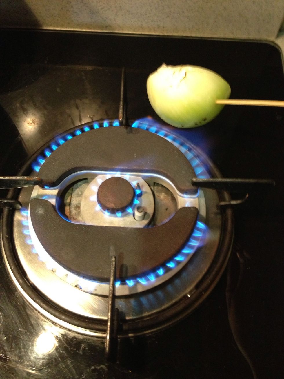 Grill your 1 onion & ginger. You also could use broiler by adding oil to both side of the onion and ginger until it began to char. This should take around 10 min...