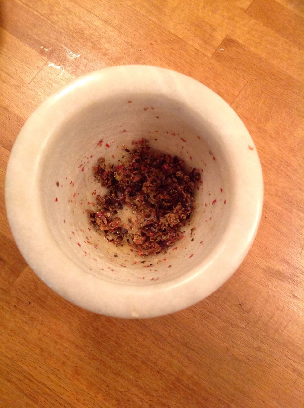 Grind juniper berries.