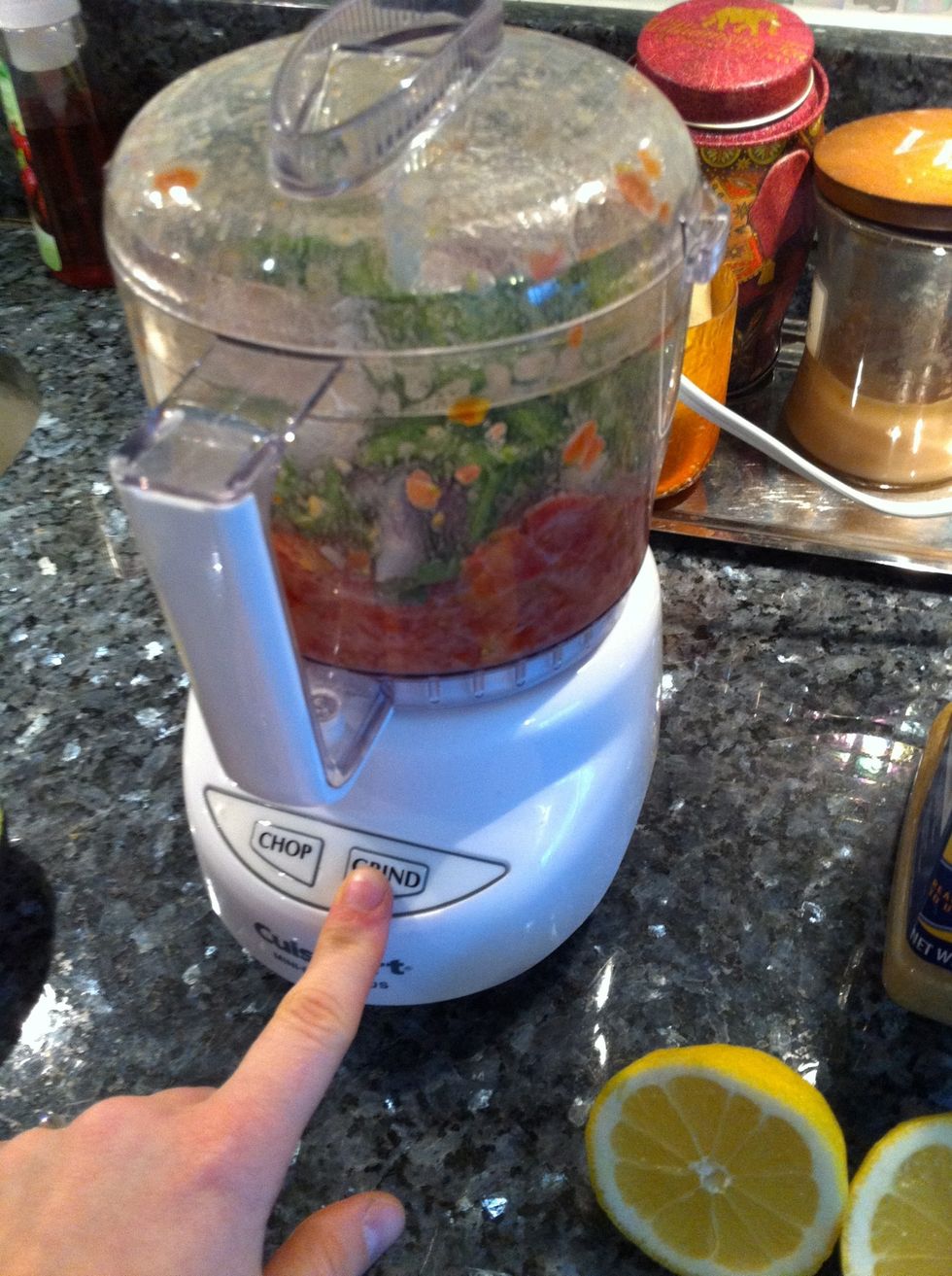 Grind until mixed with tomato