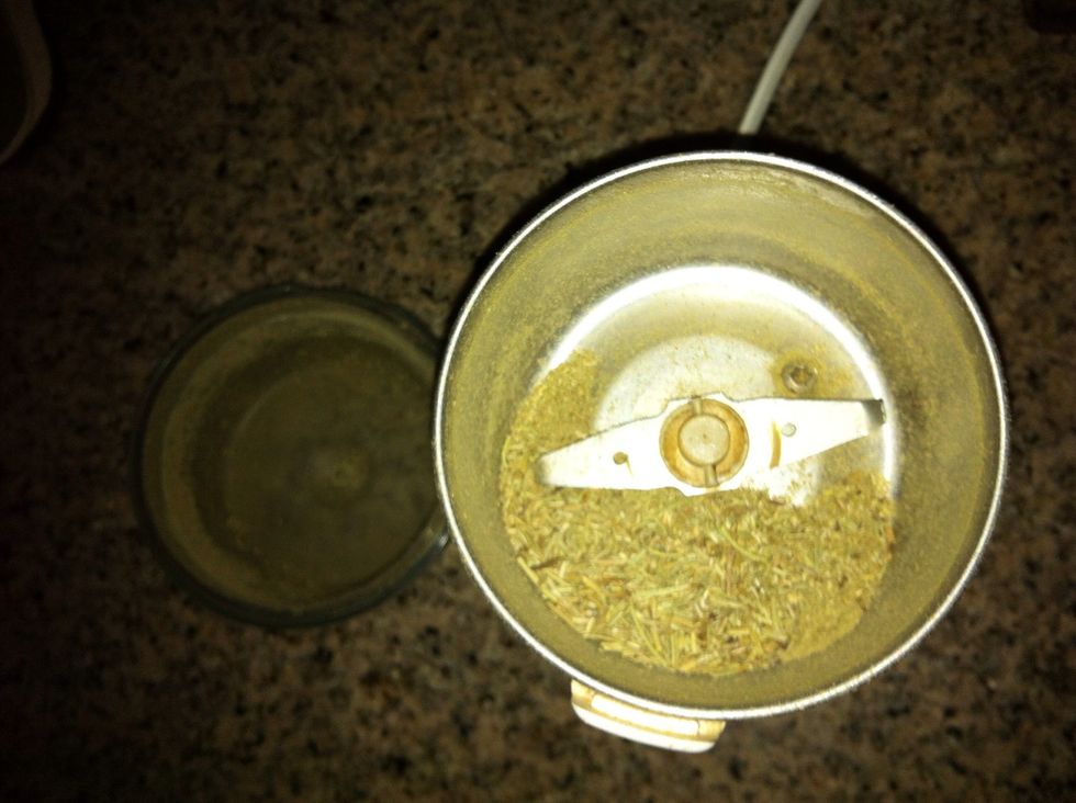 Grind your dried rosemary in a spice grinder. I kept it a bit coarse. If using fresh rosemary, just finely chop it.