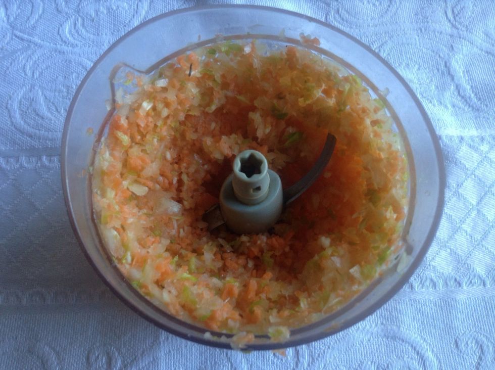 Ground carrots, celeri, garlic, onions all together