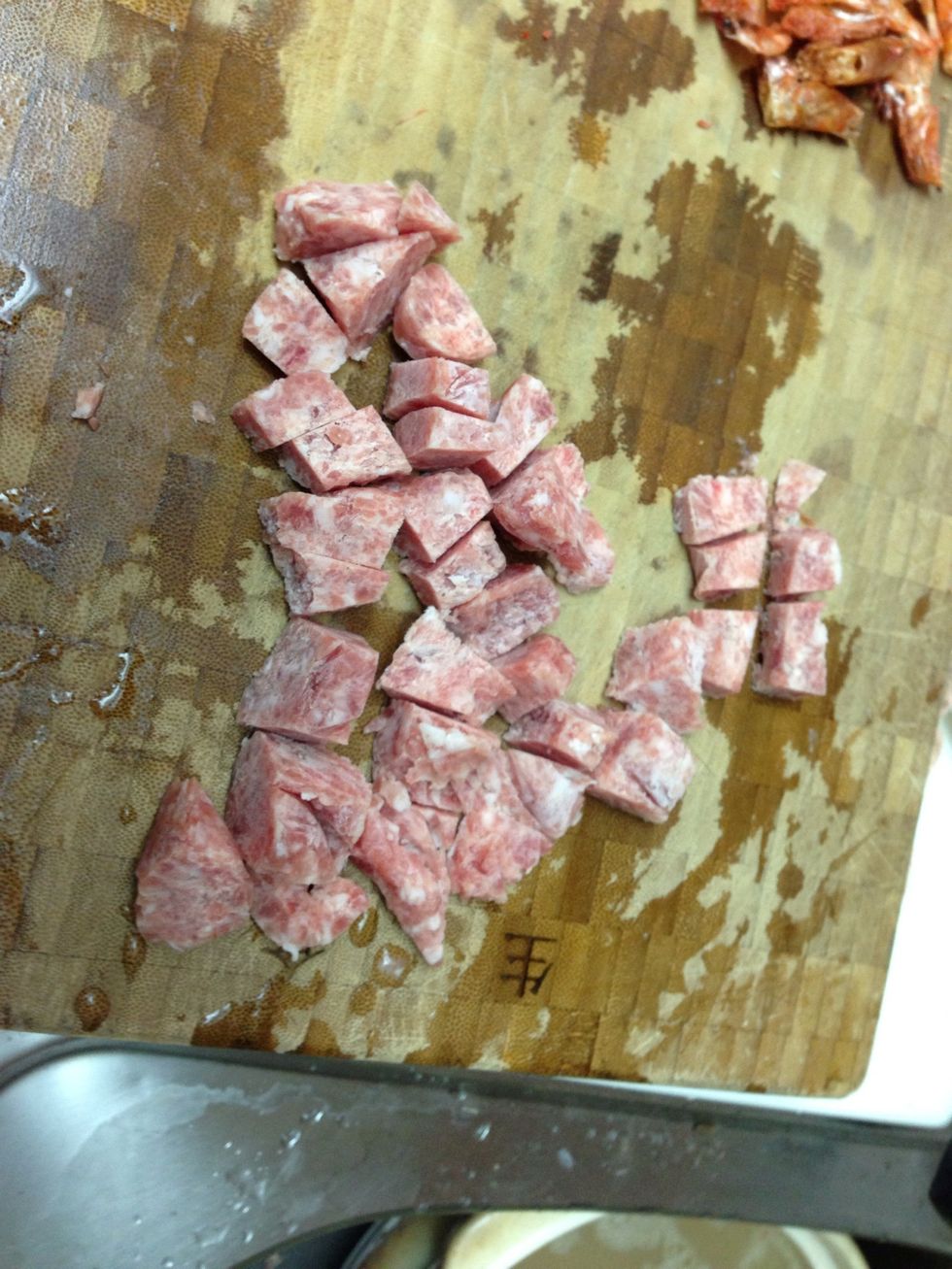 Ground pork or chopped bacon