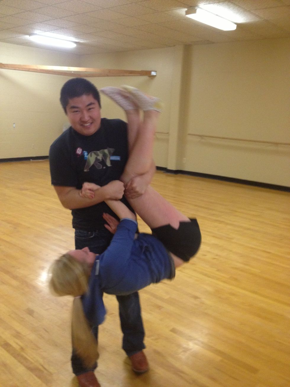 Guys, stick your arm out to where it will be visible for the girl. Girls, your job to find the guy's hand and to grab it