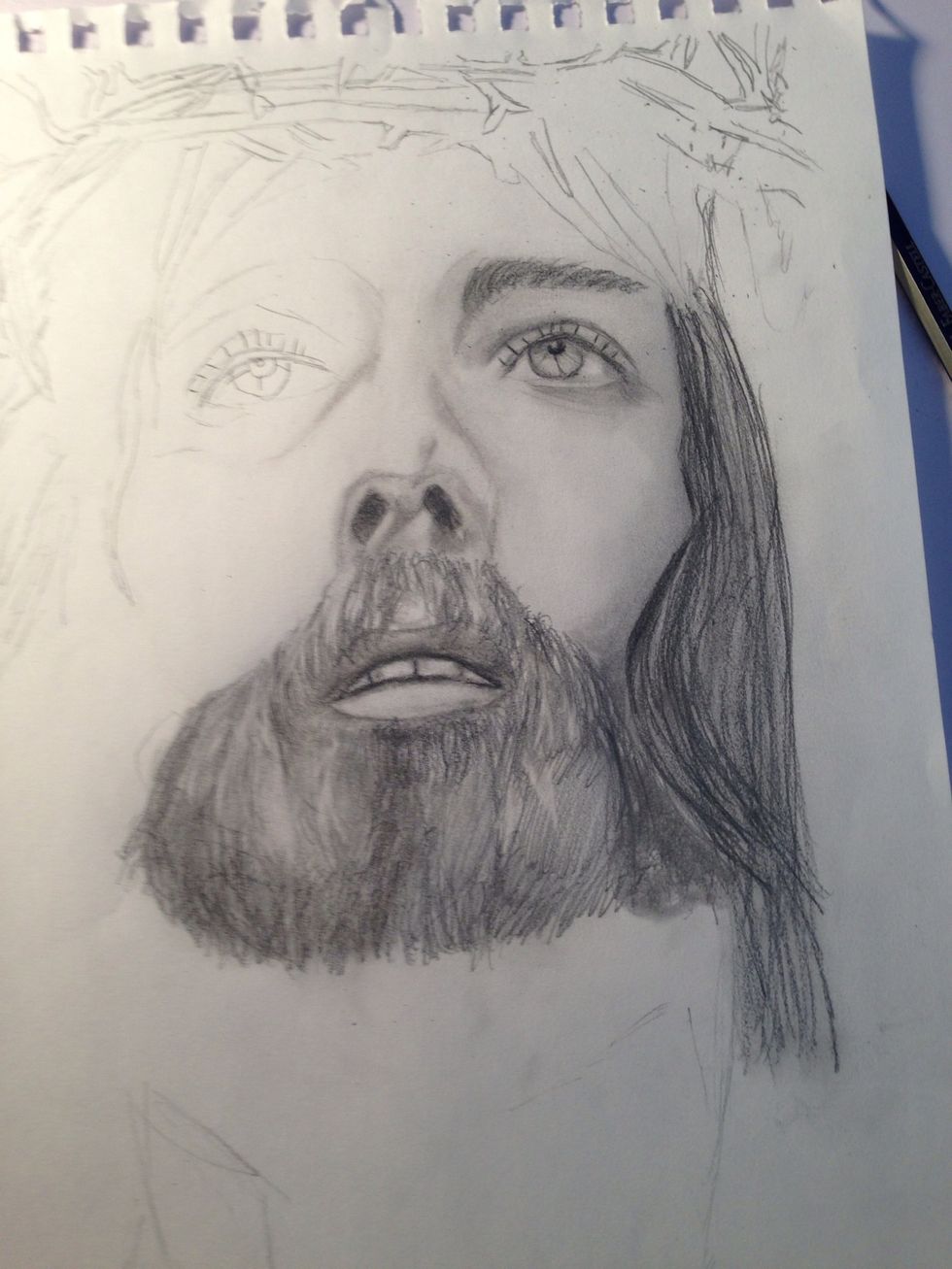 Hair is simple to do, use you pencil to create nice long strokes and come back later with a kneaded eraser and add some highlights