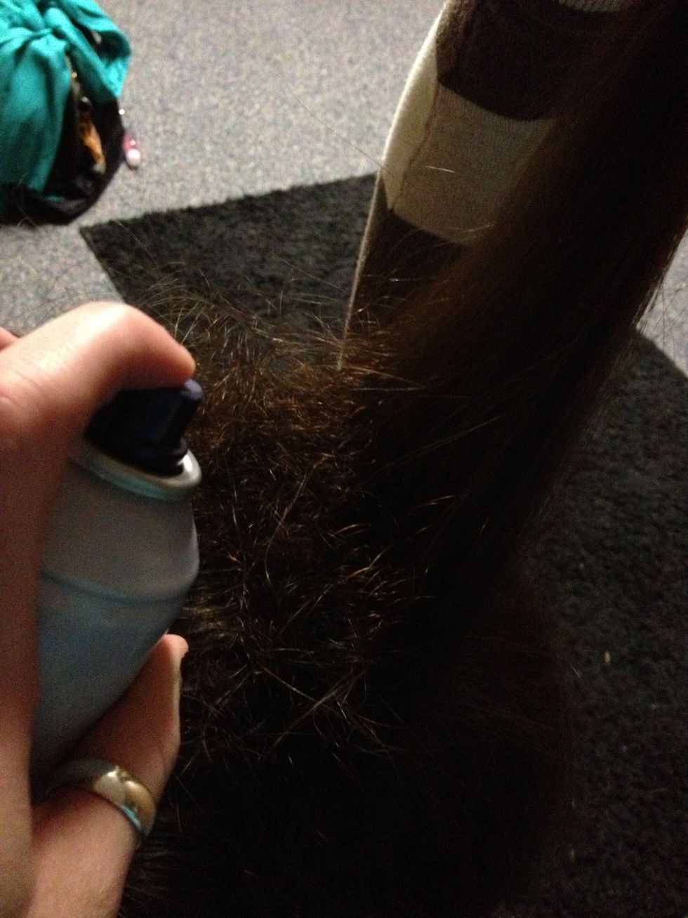 Hairspray the front of the second layer.