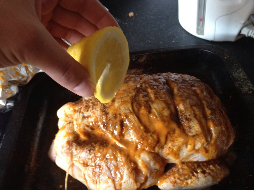 Half a lemon, squeeze a lemon over the chicken and then...I put it on last and not to much as I don't want it to over power the meat
