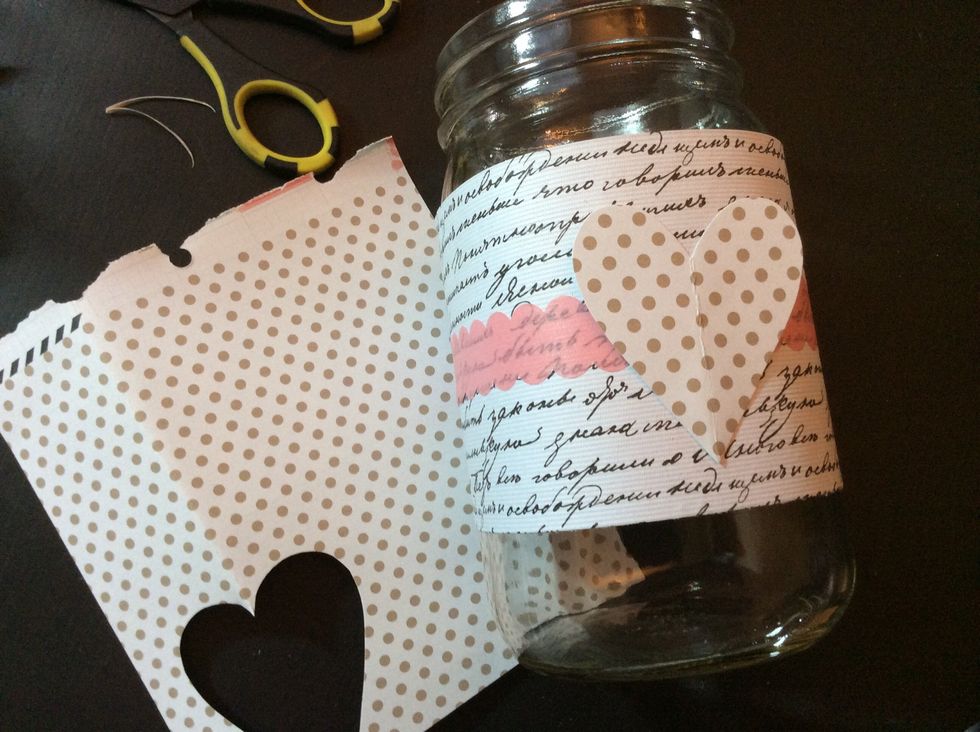 Hand cut heart shapes to embellish jars.