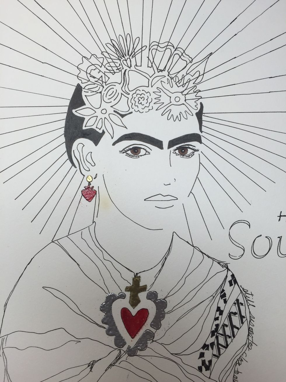 Hand drawn design on her clothes