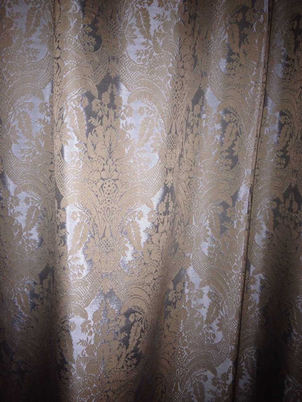 Hang from rid pocket and re-measure hem. Pin. Measure from top to bottom FOLDS so the bottom is straight even if the cut is a little off.