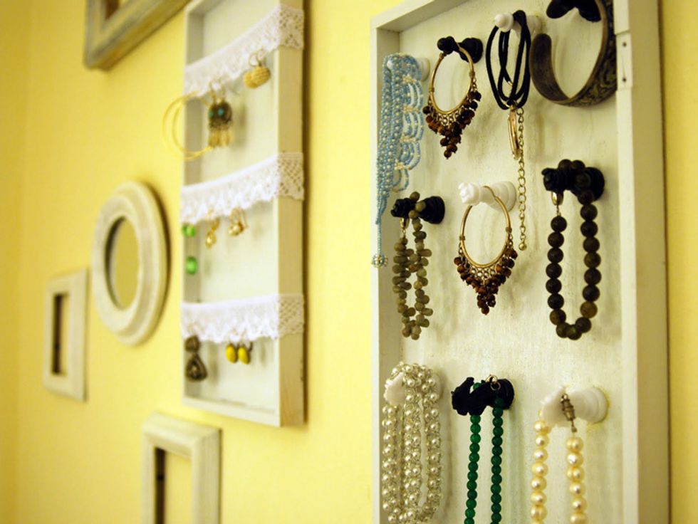 Hang the boards on the wall and fill them all good - earrings, rings, necklaces, bracelets.