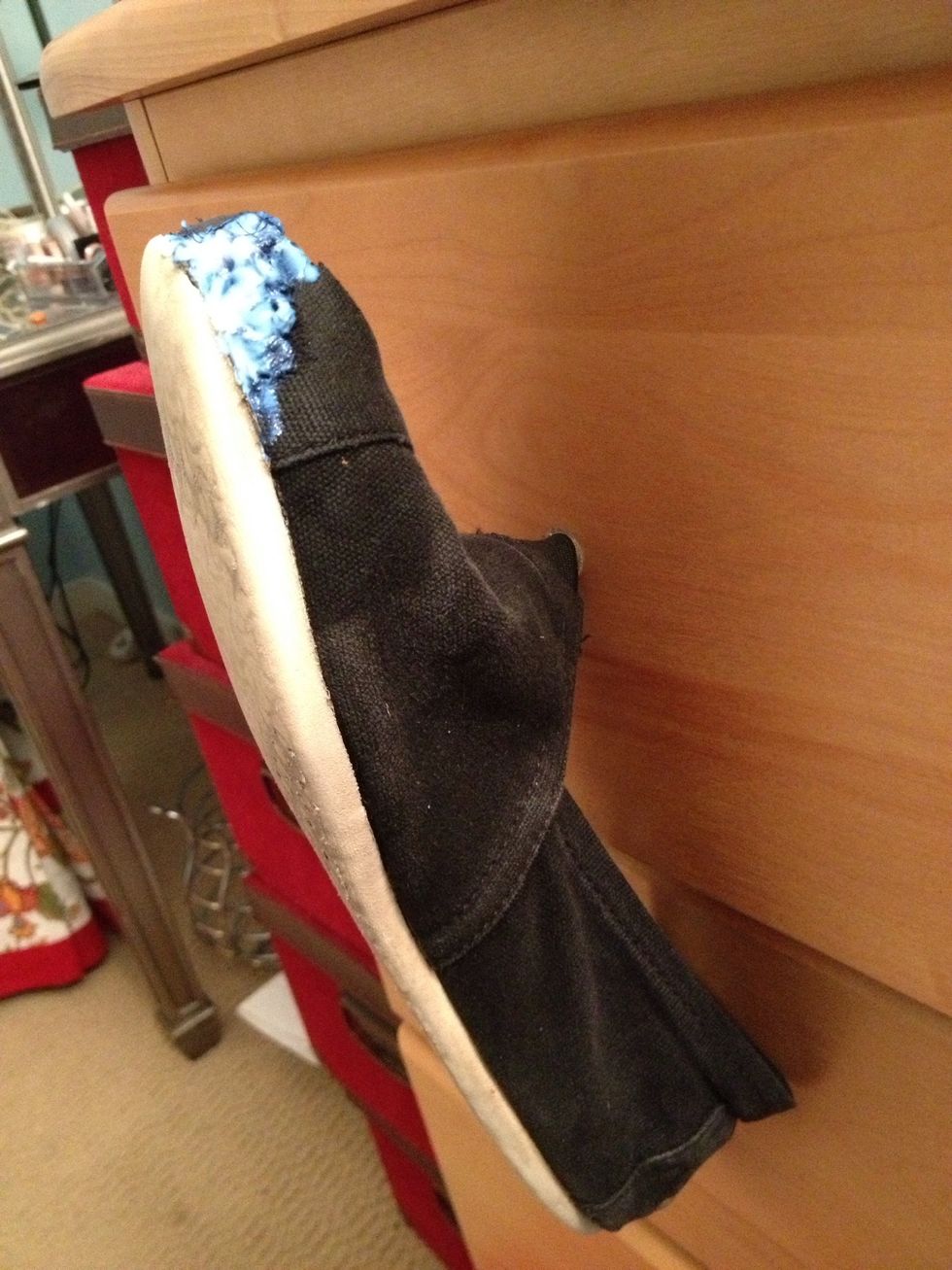 Hang to dry on your dresser knobs. Make sure the glue doesnt touch anything!