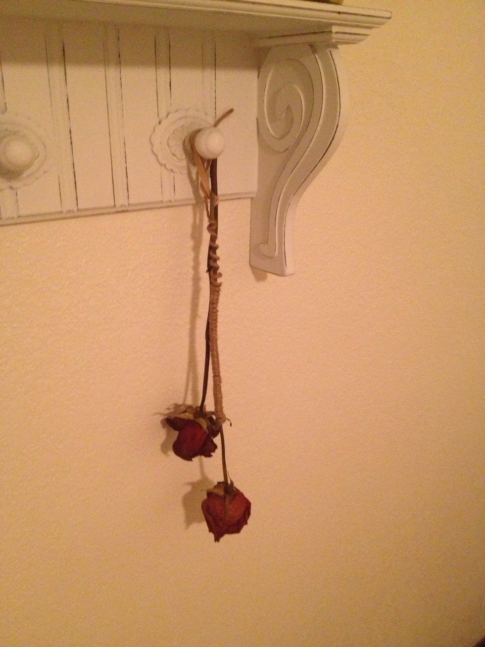 Hang you roses to dry or wrap jute around them and keep them there.