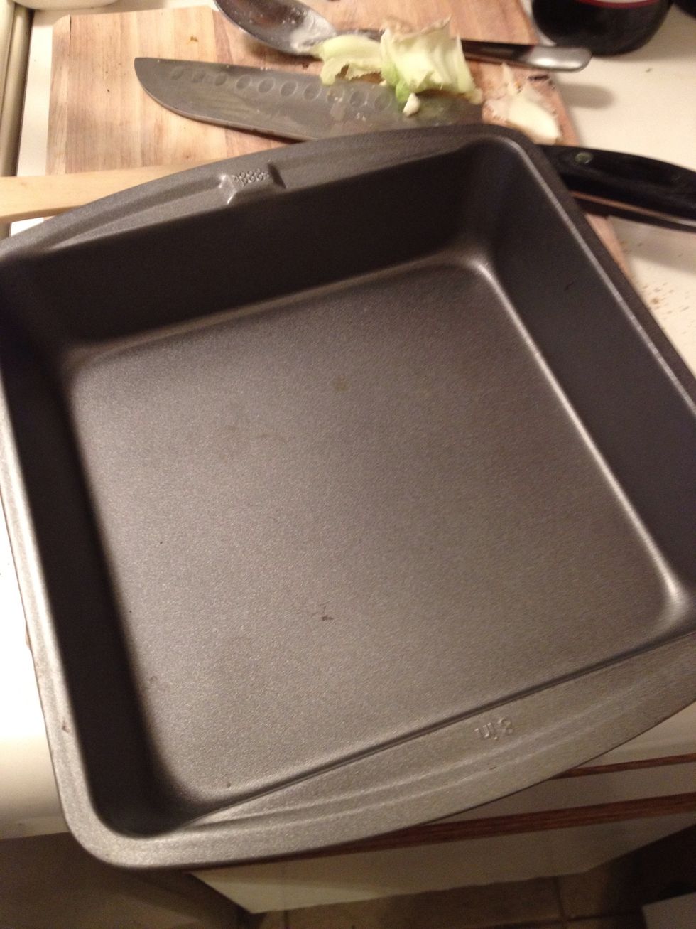 Have a baking pan at least two inches deep. I use small sizes because I'm just cooking for me and my boyfriend ( he's not vegan but can't resist to nibble at my dishes :) ...)