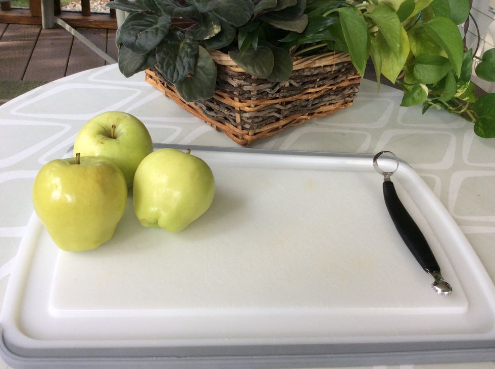 Have at least 2 apples to use and a melon baller
