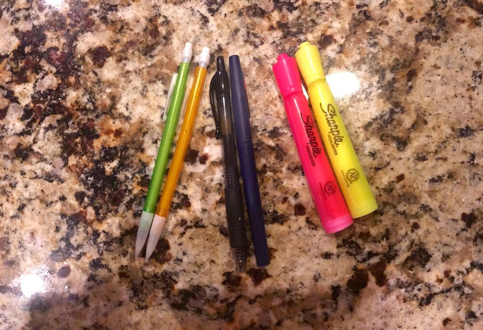 Have everything you will need to get your homework done beside you, including two pencils, two pens, and some highlighters.