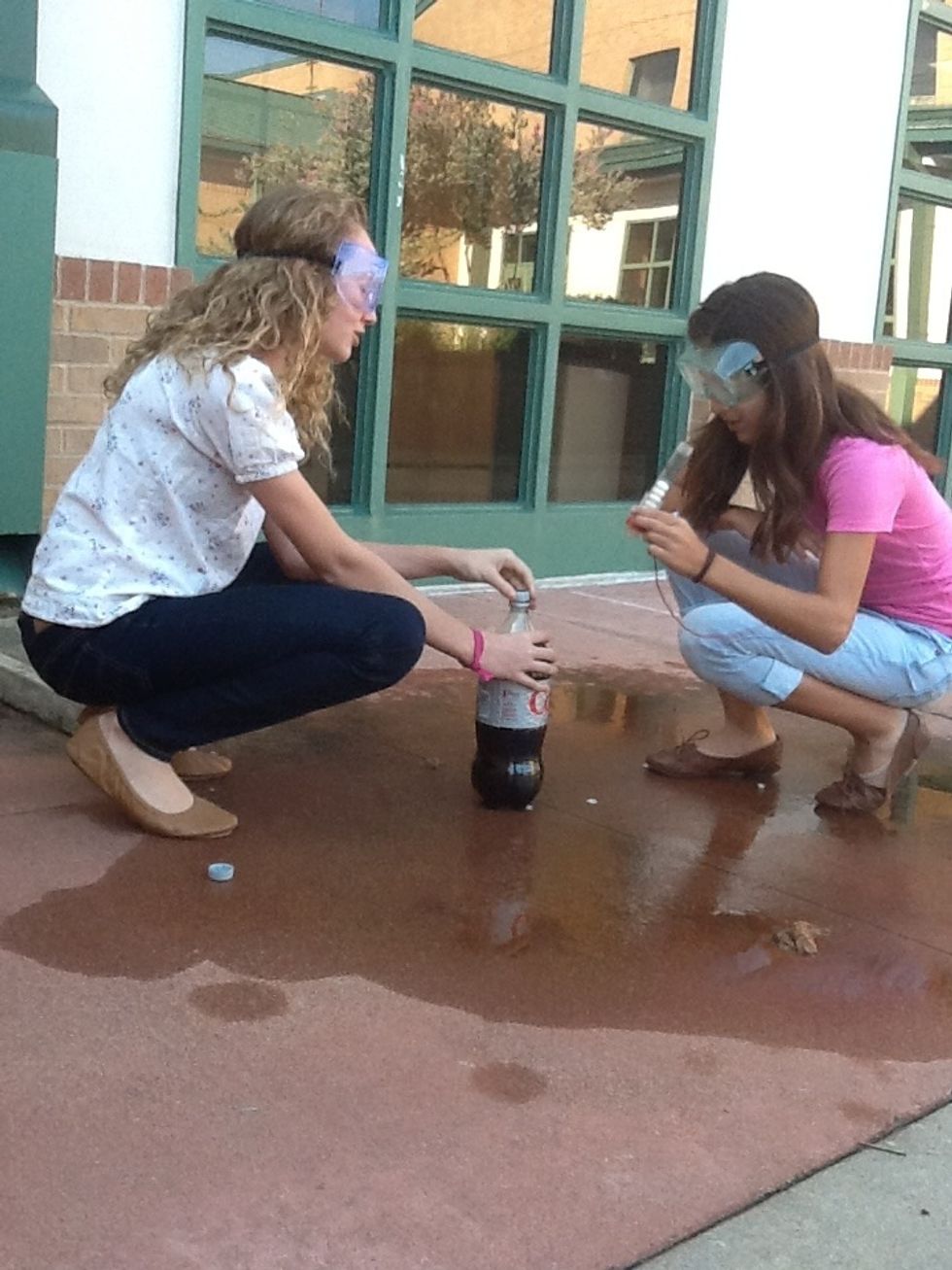 Have one person with goggles walk into Zone of Death and open the Diet Coke, as soon as it is open, start counting to thirty, place cap away from bottle