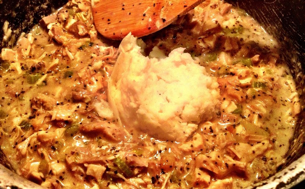 Have some mashed potatoes? If you have enough, reserve for an additional layer. I didn't, so I just stirred them right in.