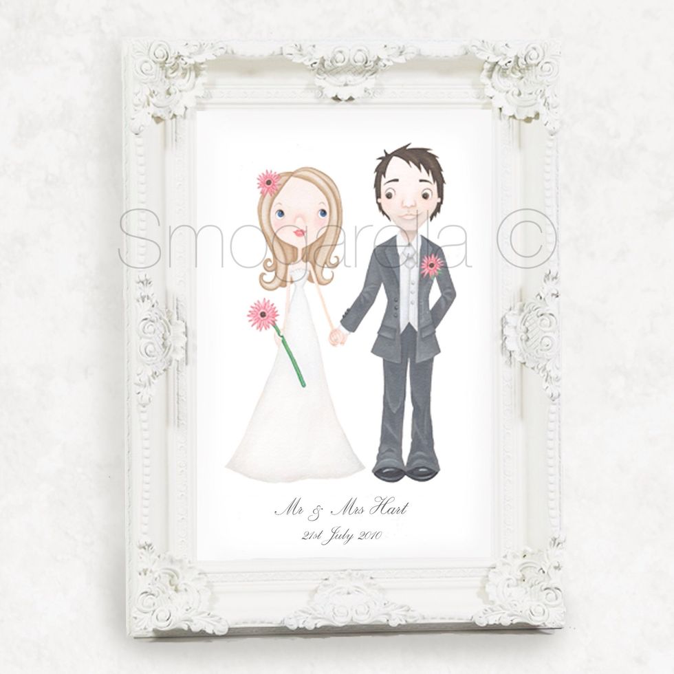 Have your portrait illustrated by Sarah Preston.  You can then use the portrait for your stationery and also own an original acrylic painting of your special day as treasured keepsake