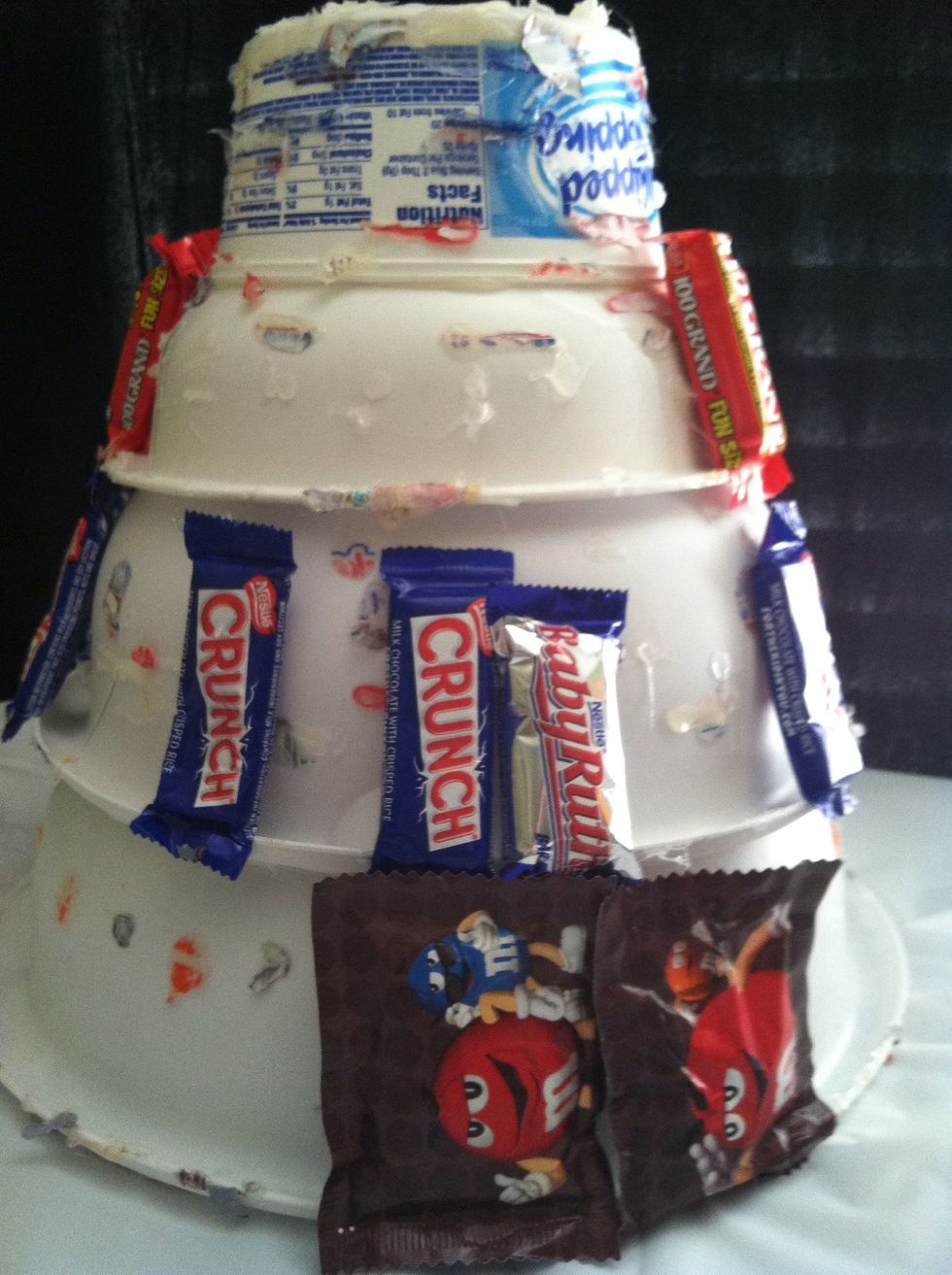 Having a color theme in mind helps the overall look of the cake. Mixing candy bars makes it seem cluttered.
