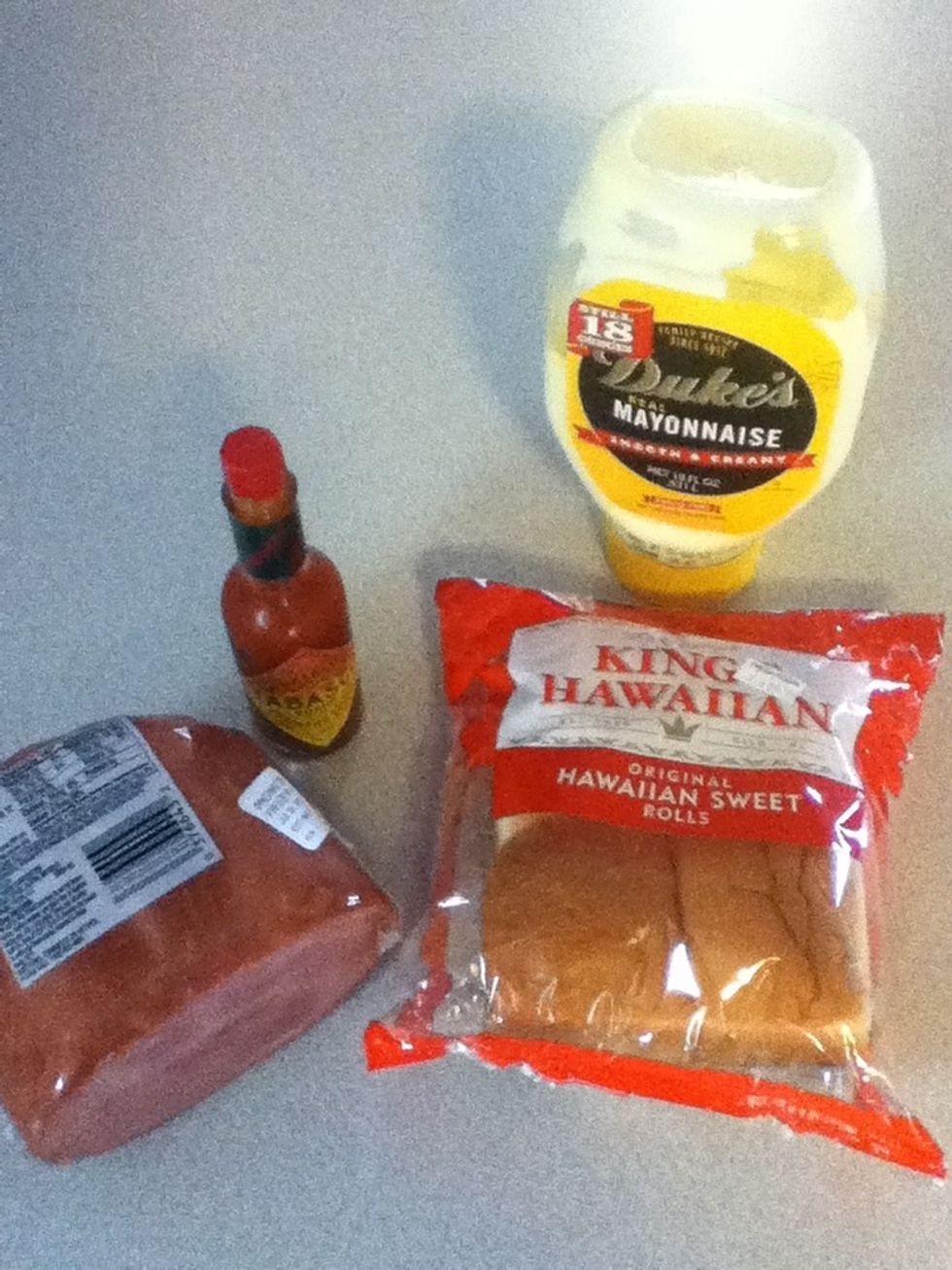 Hawaiian rolls: sweet and sticky. Tabasco: the global gold standard (the habanero one is a Caribbean style sauce). Duke's mayo: a North Carolina original and best on the market!
