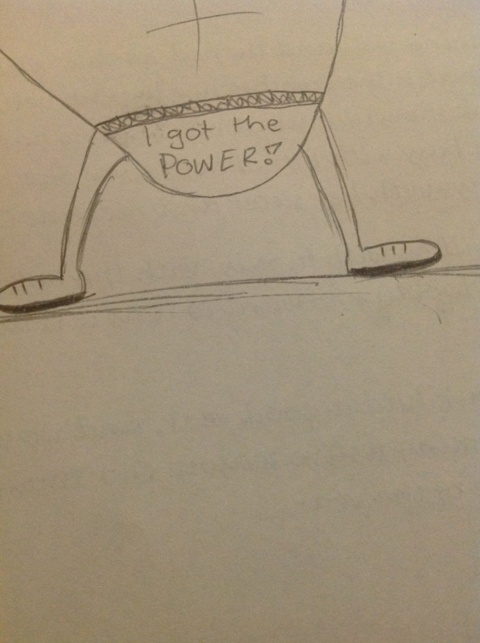 He can't be floating, so draw the ground