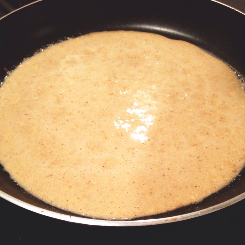Heat a pan with fry light. Pour mix in and take the pan away from the heat. When edges curl, flip and heat on the other side.