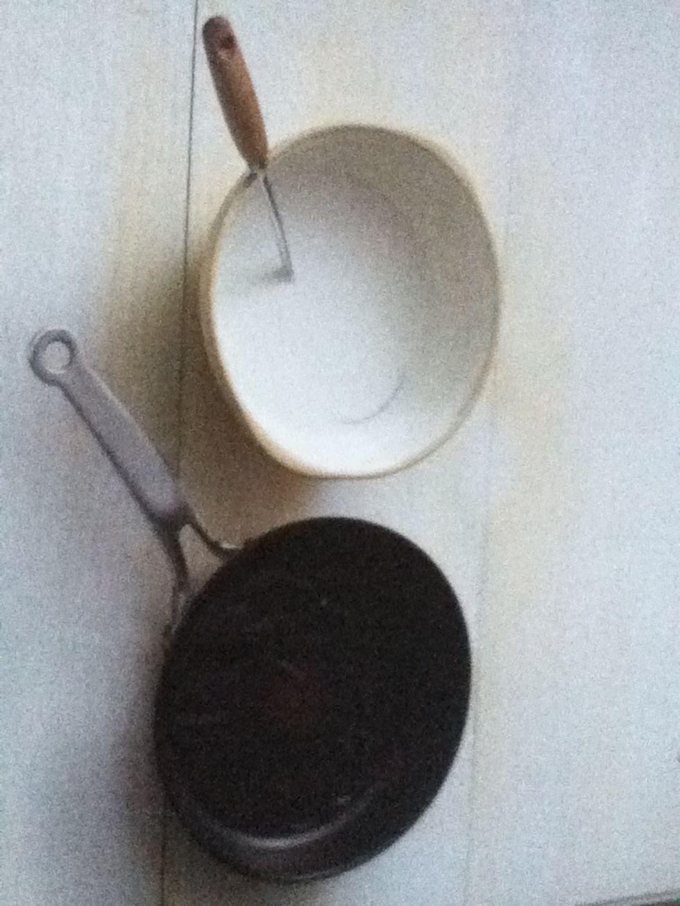 Heat a small amount of oil in a heavy based frying pan and pour in a little batter, swirling to cover the pan.