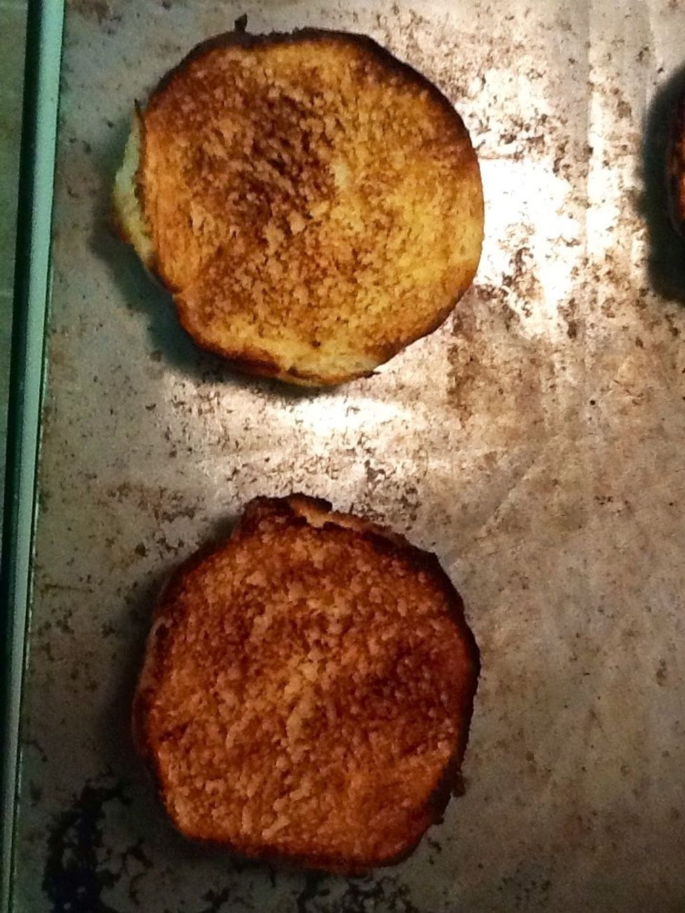 Heat buns in oven at 350 degrees until slightly crisp