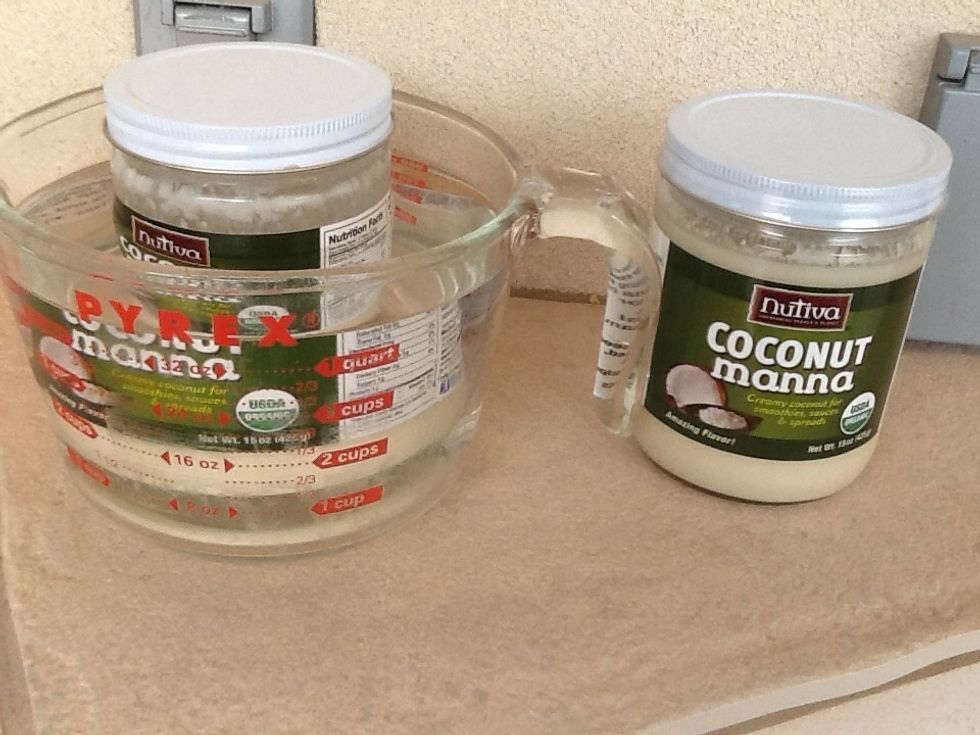 Heat coconut manna by placing in hot water or outside in AZ in the summer. It should have no lumps.
