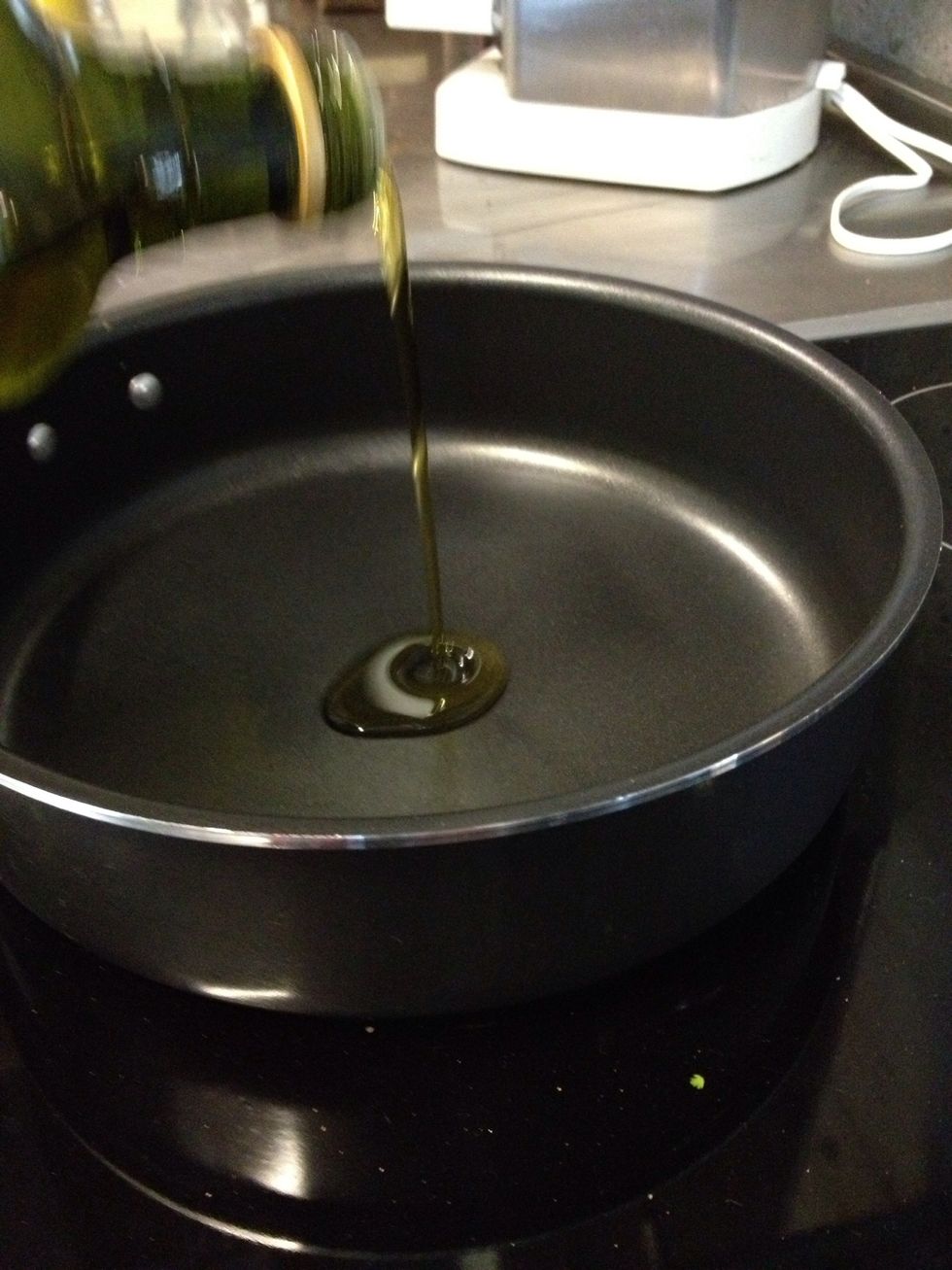 Heat extra virgin olive oil on medium heat. I used about 2 tablespoons.