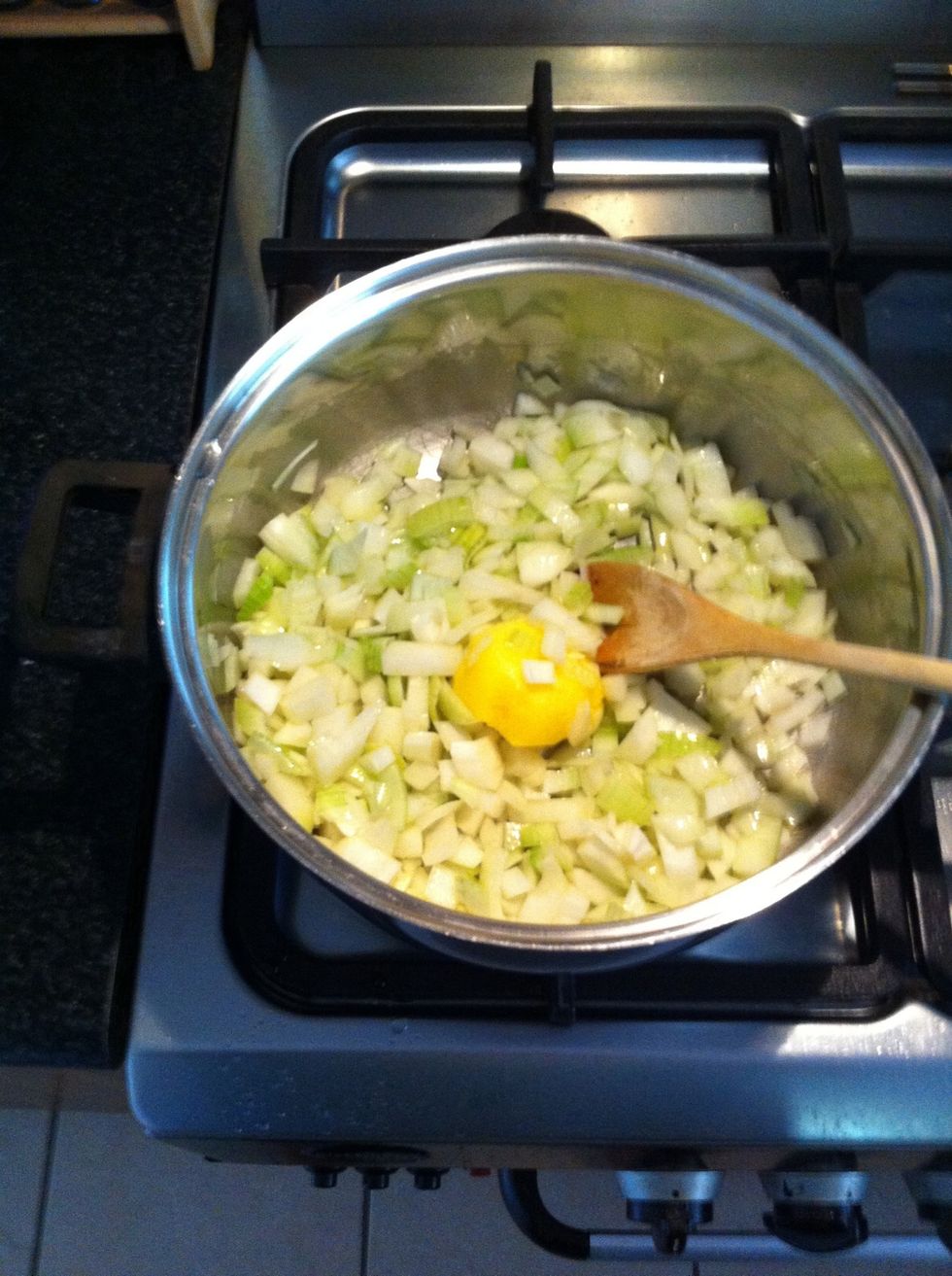 Heat ghee in saucepan and gently fry onions (finely chopped).