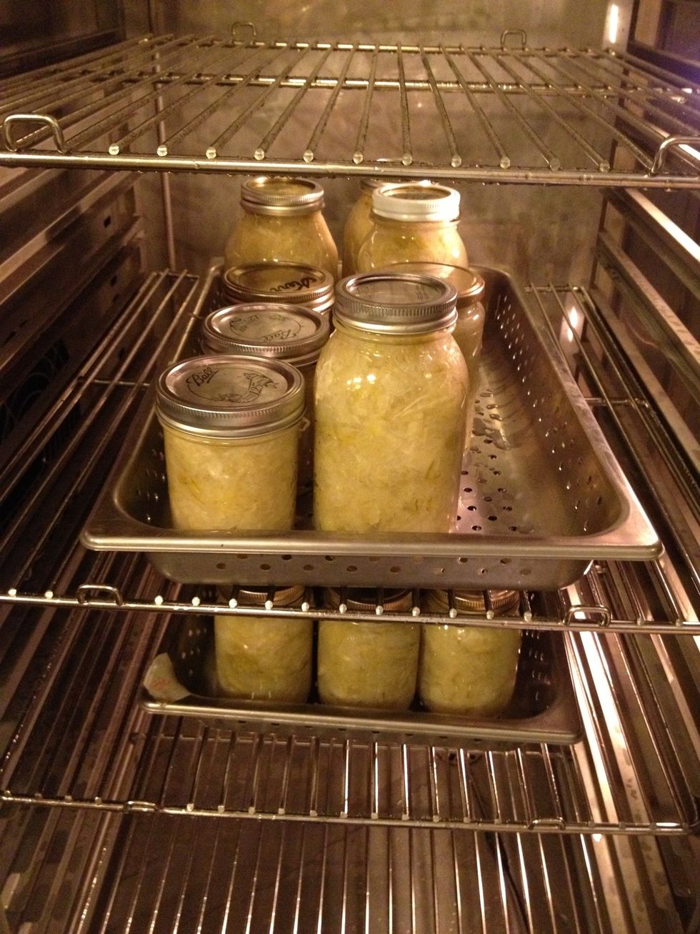 Heat in the combi oven at 190F (88C) steam mode for 30 minutes to seal.
