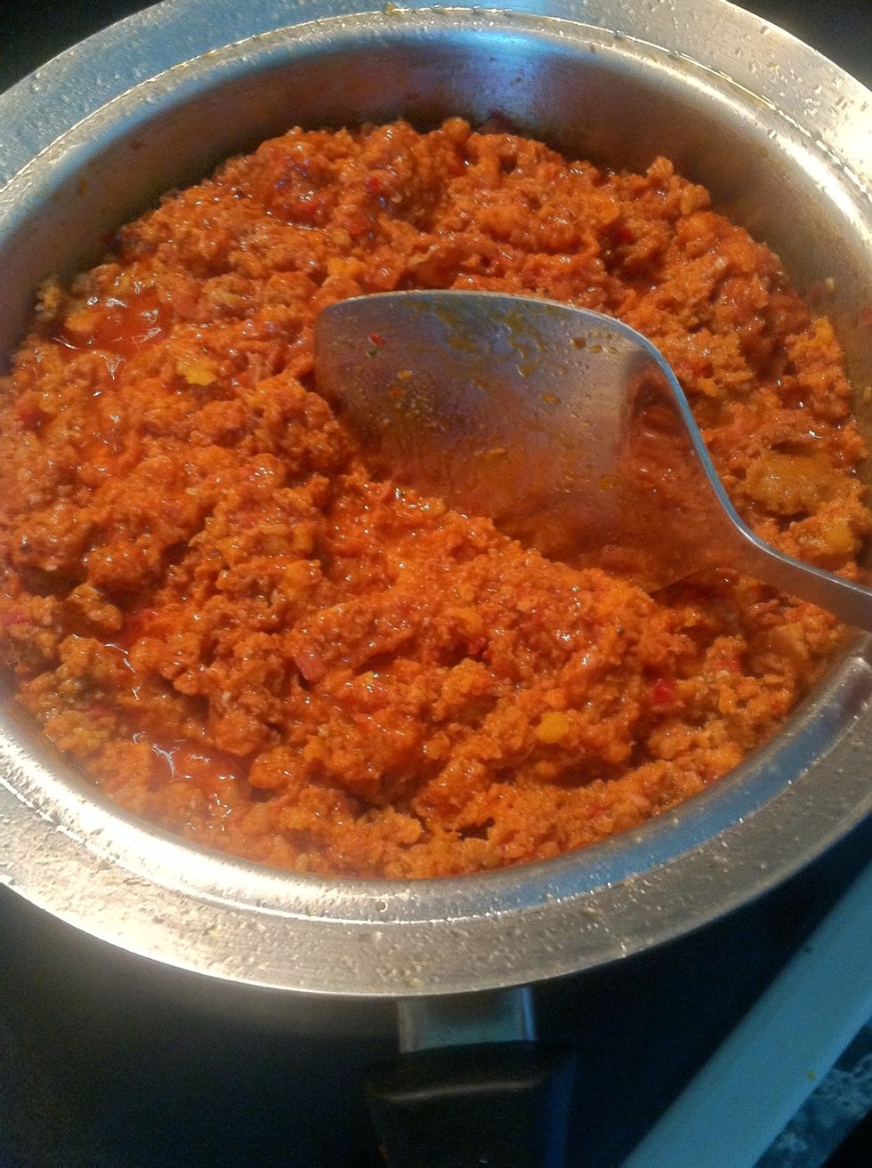 Heat oil over med to low heat. Once oil is really hot add chorizo until cooked. Turn off.