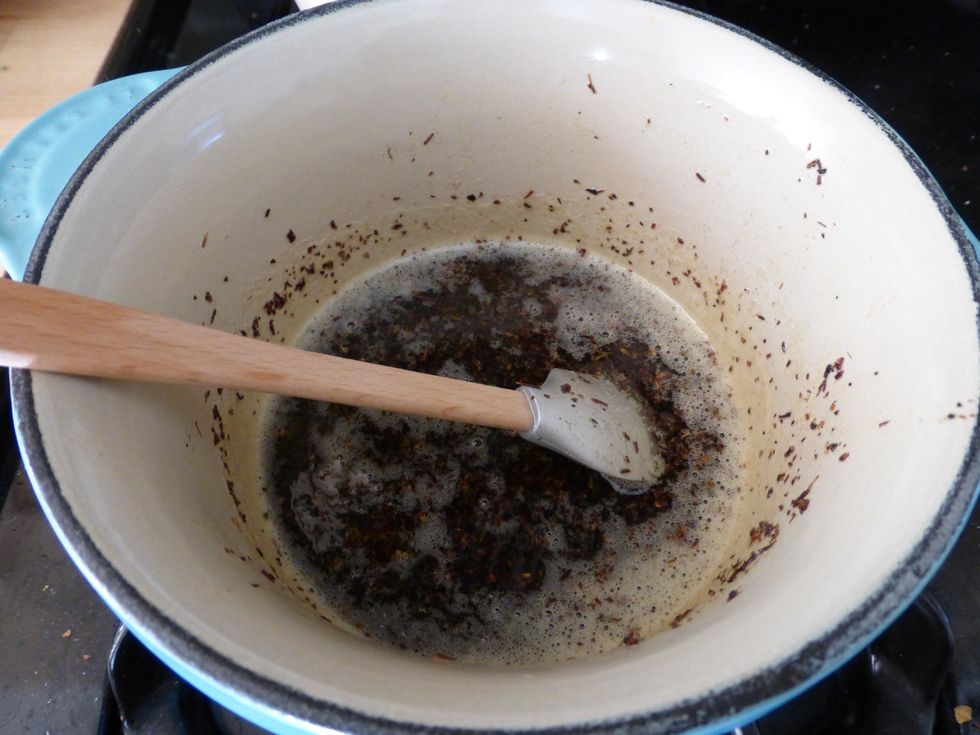 Heat on Low for 5-10 minutes or until butter is noticeably tinted in color from the tea.