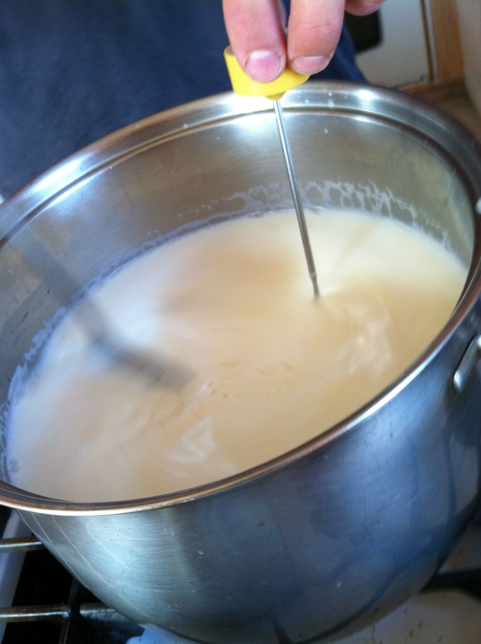 Heat on medium stirring occasionally until a slow boil // about 190 degrees.