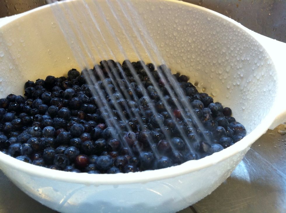 Heat oven to 425. Clean berries thoroughly, picking out stems, leaves, etc.