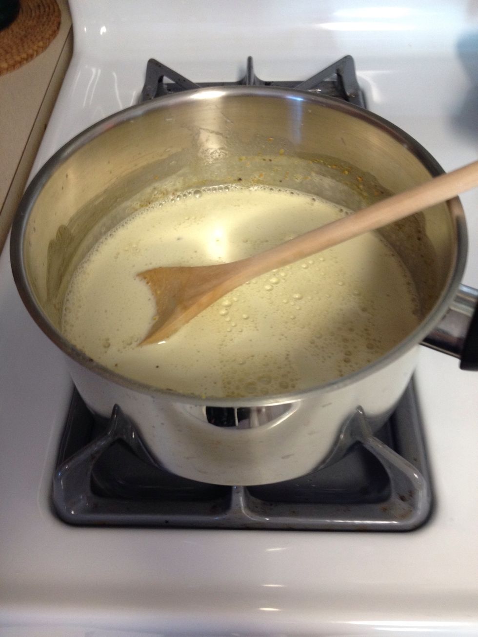 Heat over low heat, stirring constantly, for about ten minutes until the mixture thickens, make sure not to boil the mixture