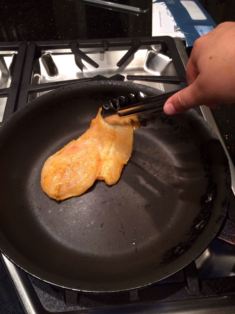 Heat pan and add chicken