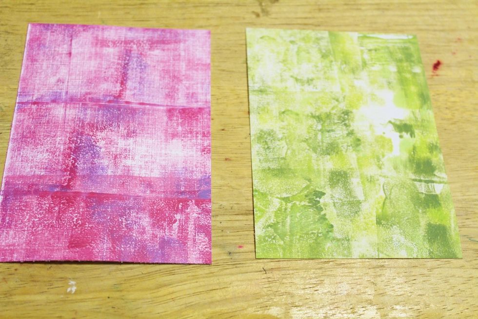 heat set and then trim background papers to 4" X 5 1/2"...