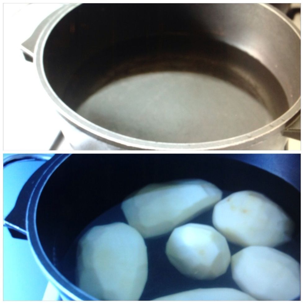 Heat some water in a heated pot and add the PEELED potatoes