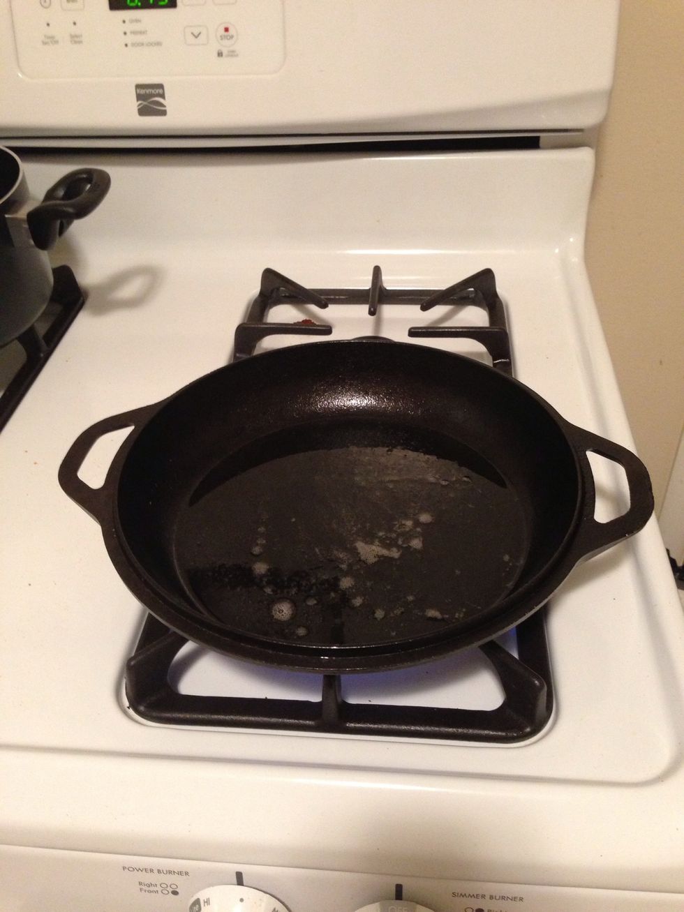 Heat the oil on med-high heat.